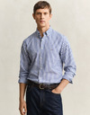 Gestreept poplin overhemd met button-down kraag en regular fit in college blue