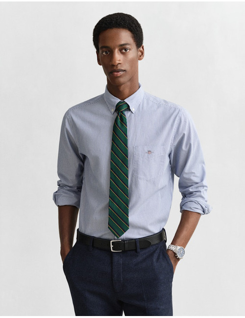 Poplin hemd met bankerstrepen in college blue