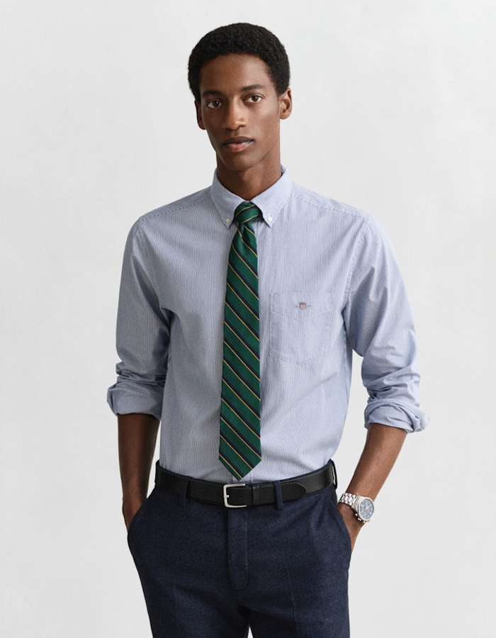 Poplin hemd met bankerstrepen in college blue