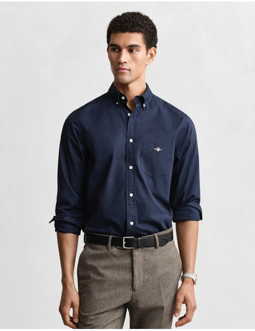 Regular fit poplin hemd met button-down kraag in marine