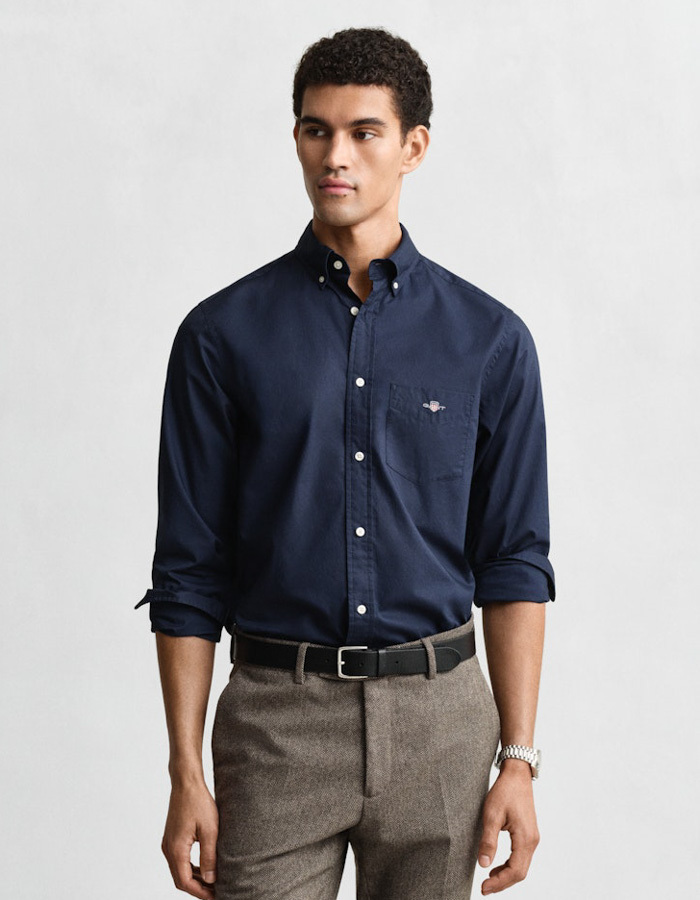 Regular fit poplin hemd met button-down kraag in marine