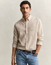 Overhemd van linnenmix met button-down kraag en regular fit in oat beige