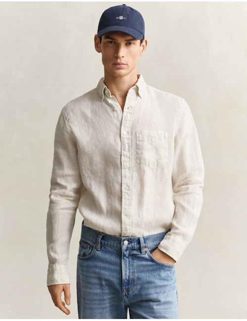 Linnen overhemd met button-down kraag en regular fit in sand