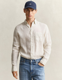 Linnen overhemd met button-down kraag en regular fit in sand