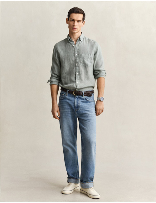 Linnen overhemd met button-down kraag en regular fit in ceramic grey