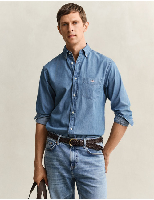 Indigo hemd met button-down kraag en regular fit in lichtblauw