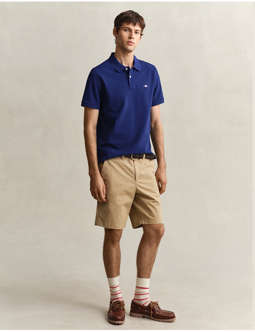 Regular fit classic chinoshort met stretch in dark khaki