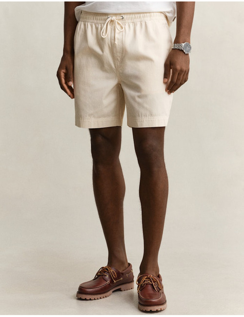 Regular fit sunfaded short met trekkoord in cream