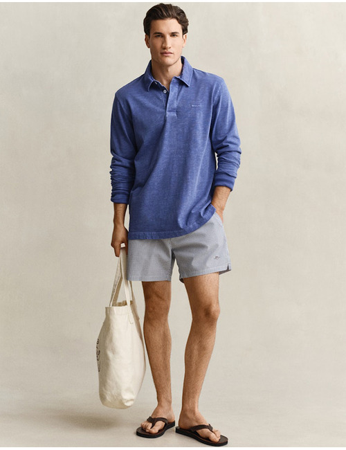 Gestreepte seersucker zwemshort met regular fit in blauw
