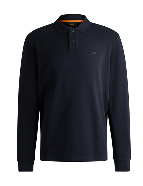 Regular fit polo met wafelstructuur en lange mouwen in dark blue