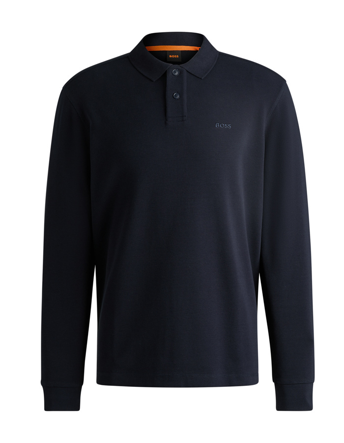 Regular fit polo met wafelstructuur en lange mouwen in dark blue