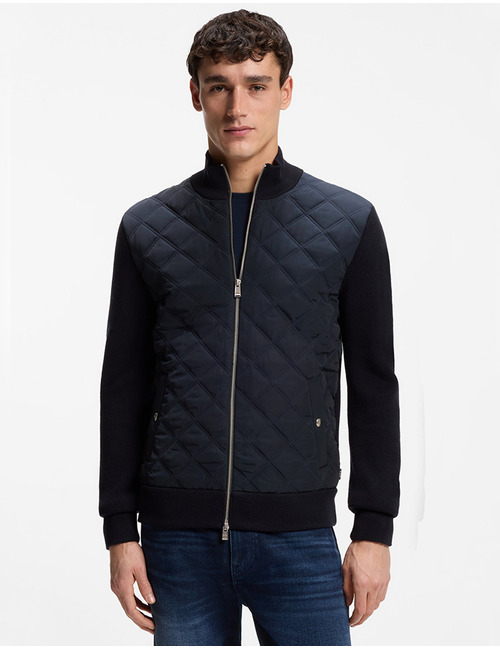 Gebreide wollen jas met doorgestikt voorpand in donkerblauw