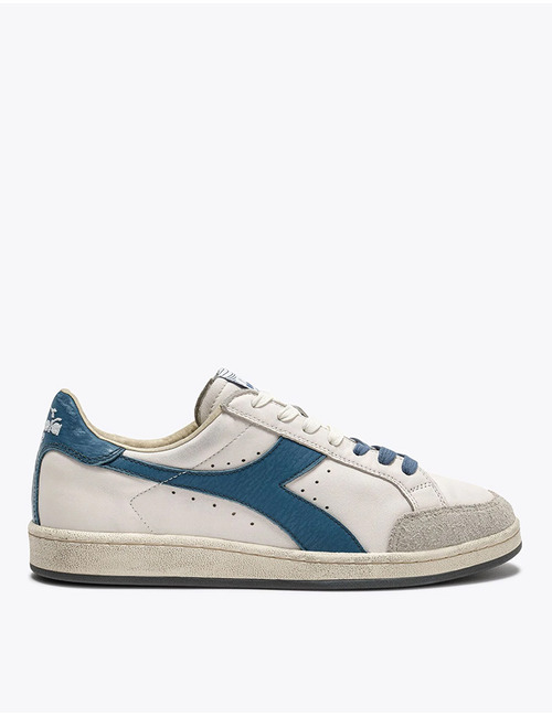 Leren heritage sneakers met used finish in wit en blauw