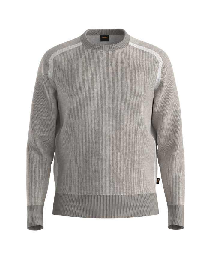 Relaxed fit ribgebreide wollen trui in open grey
