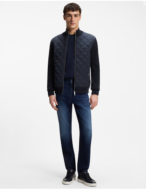 Gebreide wollen jas met doorgestikt voorpand in donkerblauw