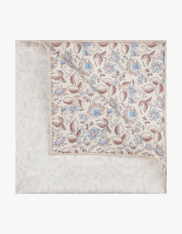 Zijden pochet met bloemenmotief in off-white