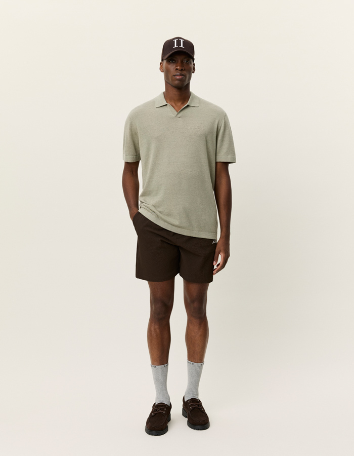 Linnen en katoenen knit polo in tea green