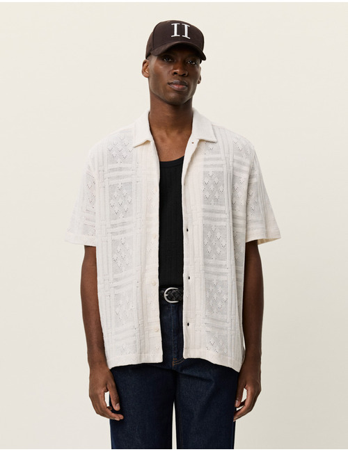 Pointelle knit hemd in eggnog white