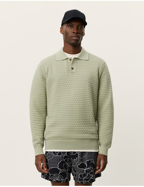Katoenen knit polo met lange mouwen in tea green
