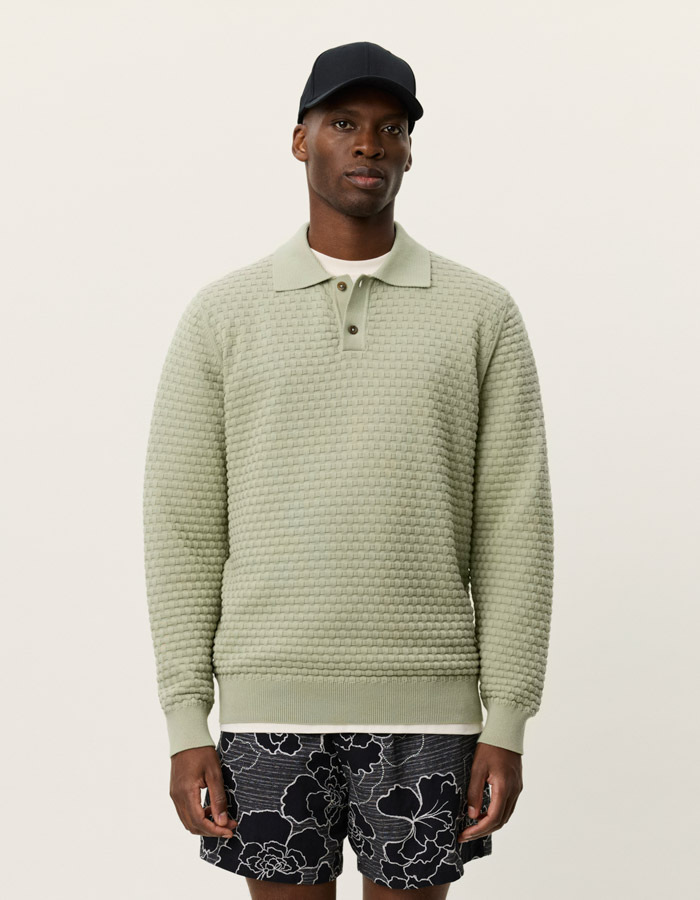 Katoenen knit polo met lange mouwen in tea green