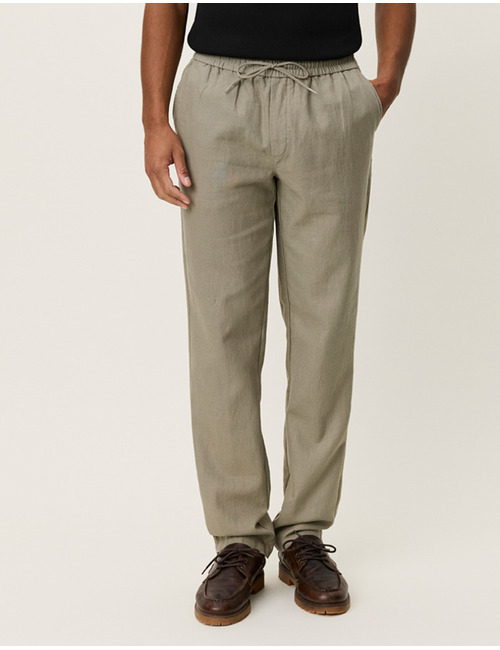 Linnen broek met loose fit in laurel oak sand
