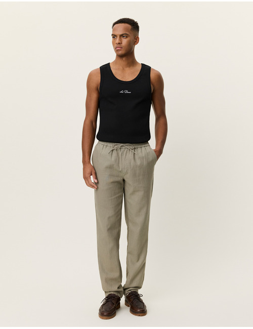 Linnen broek met loose fit in laurel oak sand