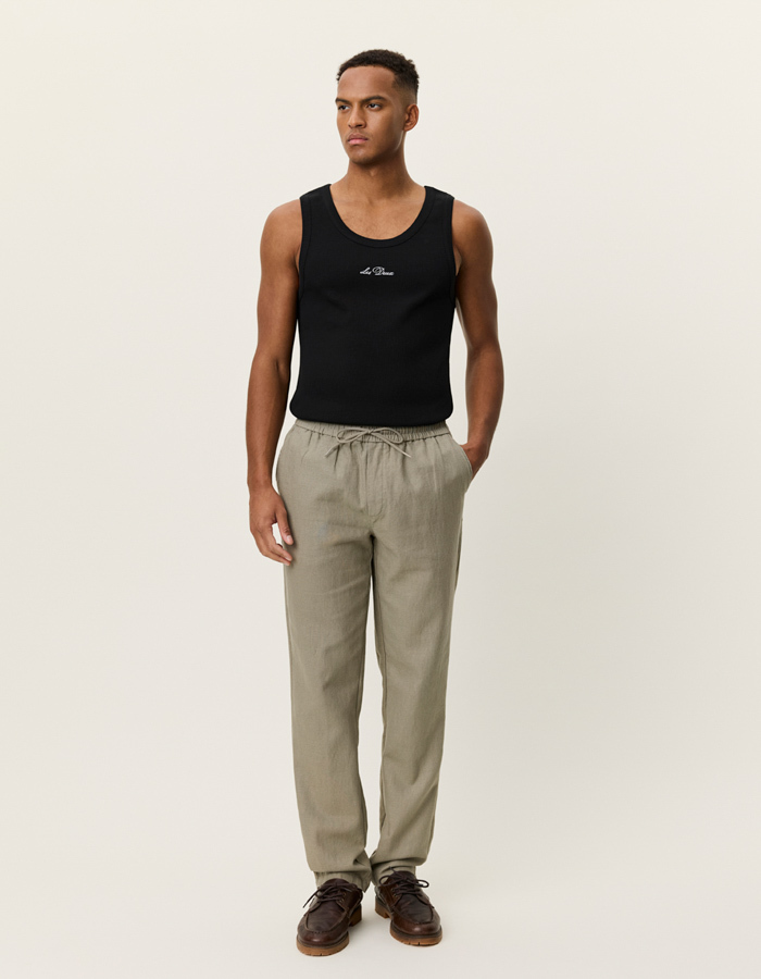 Linnen broek met loose fit in laurel oak sand