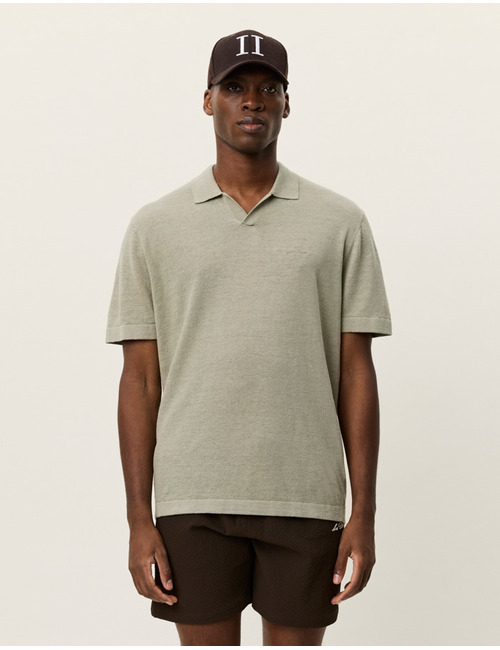 Linnen en katoenen knit polo in tea green