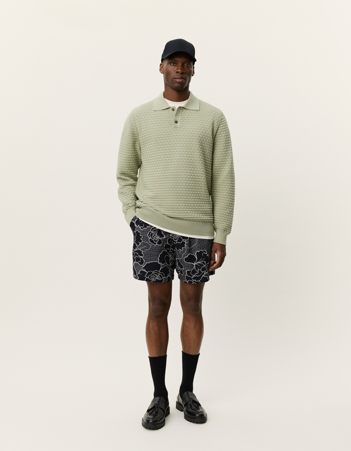 Katoenen knit polo met lange mouwen in tea green