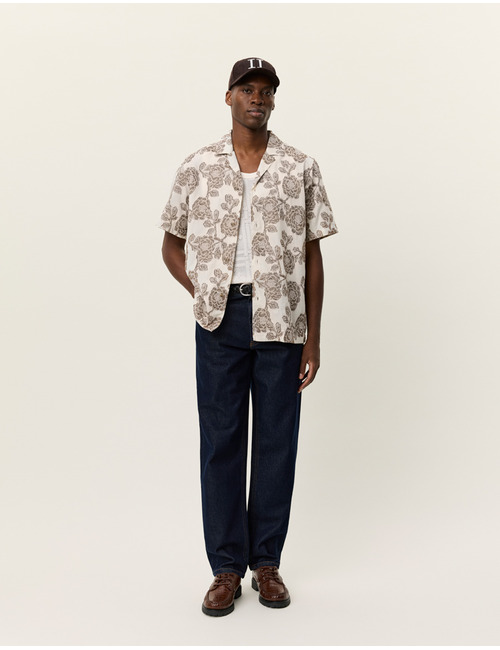 Katoenen hemd met jacquard bloemenmotief in ivory