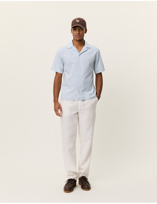 Gestreept katoen-linnen hemd met korte mouwen in allure