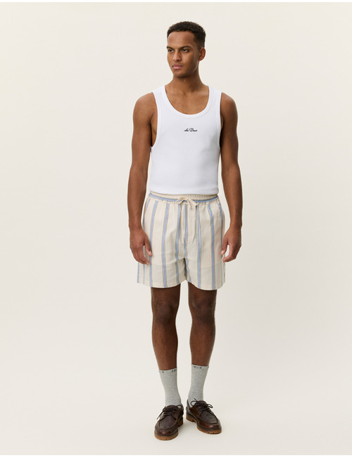 Gestreepte katoenen shorts met regular fit in eggnog white