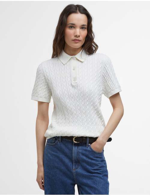 Barbour kabelgebreide polo wit
