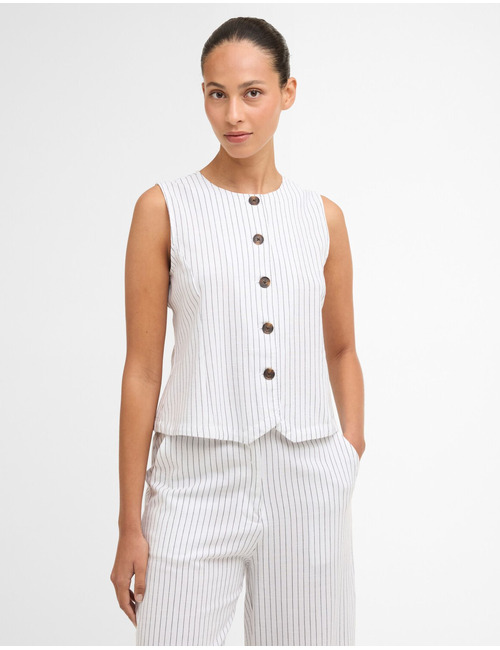 Witte gilet met fijne krijtstreep