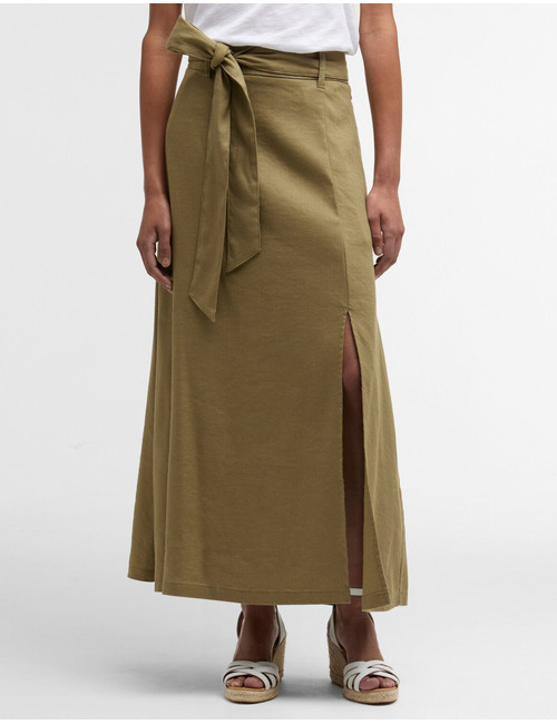 Olijfgroene maxi rok met strikceintuur