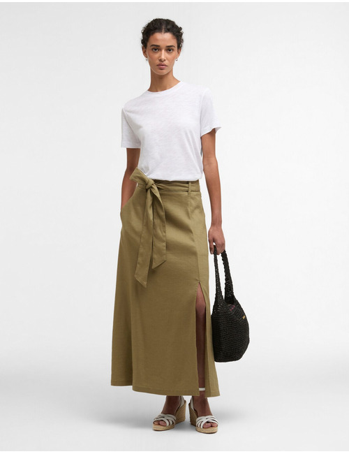 Olijfgroene maxi rok met strikceintuur