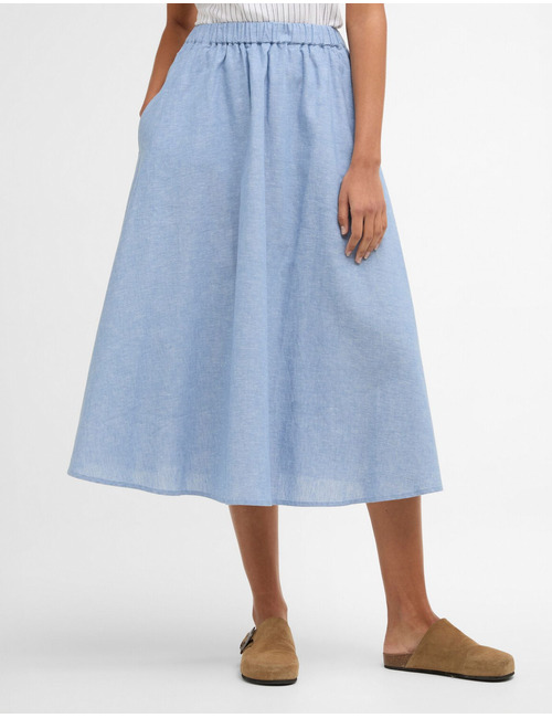 Lichtblauwe midi rok met elastische tailleband