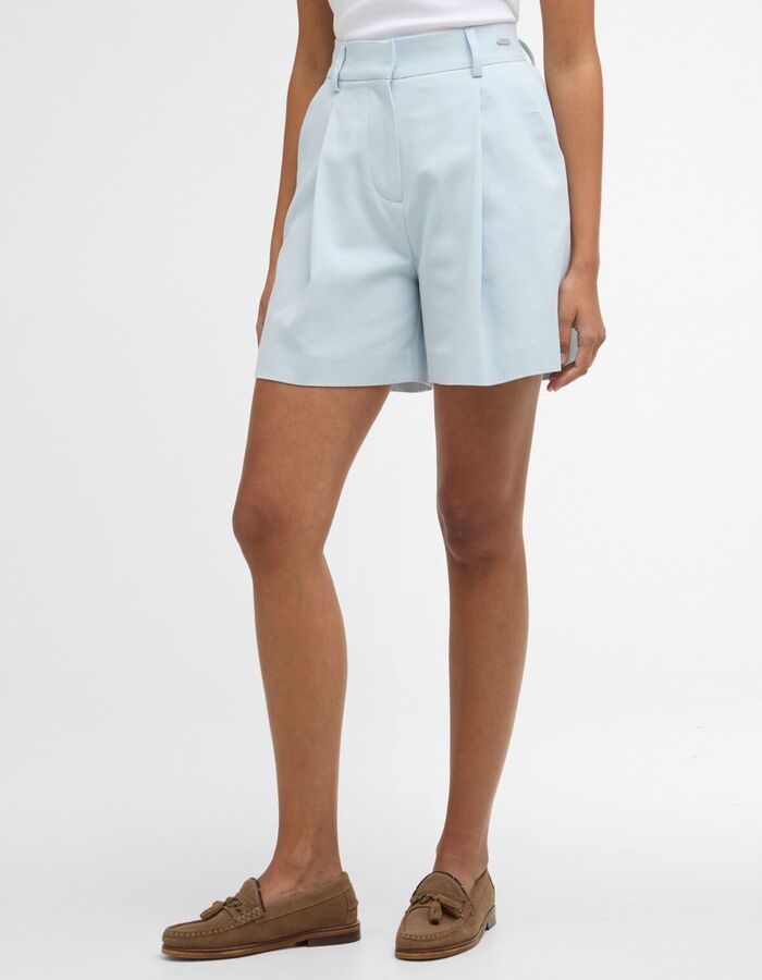 Blauwe bermuda met elegante plooien