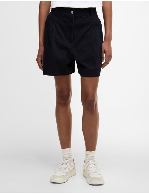 Blauwe bermuda met plooidetails