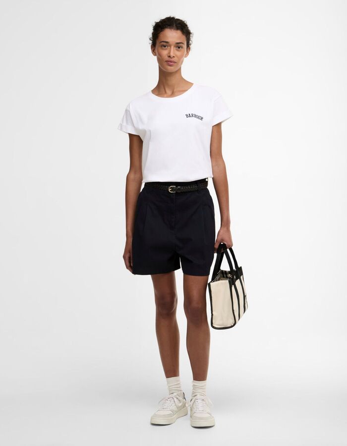 Blauwe bermuda met plooidetails