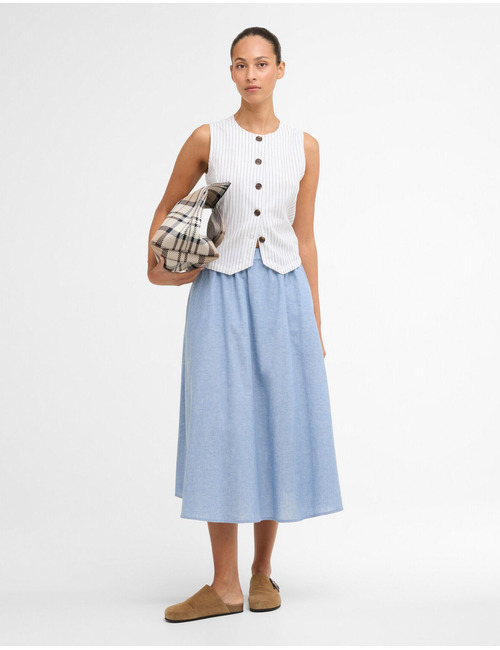 Lichtblauwe midi rok met elastische tailleband