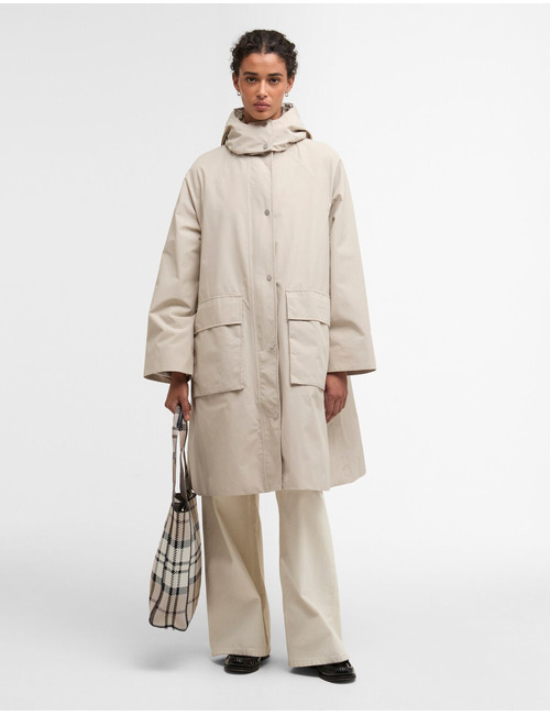 Barbour lange waterdichte jas met kap beige