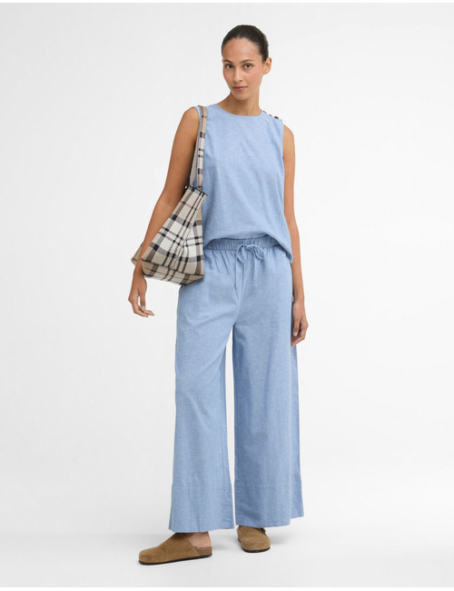 Blauwe wijde broek met elastische taille