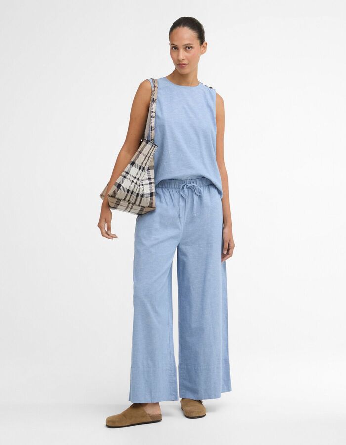 Blauwe wijde broek met elastische taille