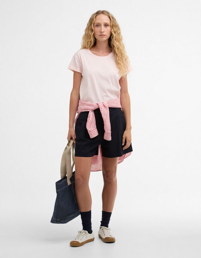 Lichtroze T-shirt met korte mouwen en ronde hals