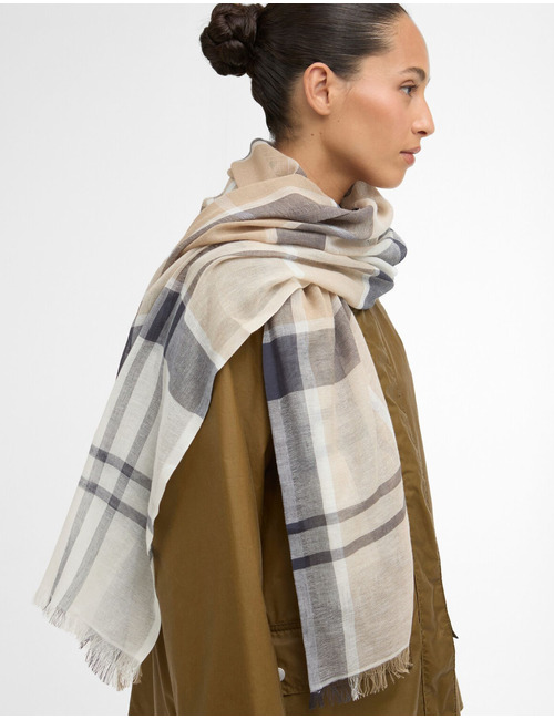 Sjaal met klassiek ruitpatroon in beige en grijs