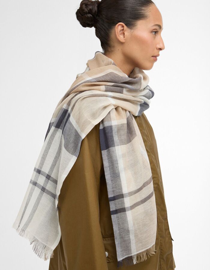 Sjaal met klassiek ruitpatroon in beige en grijs