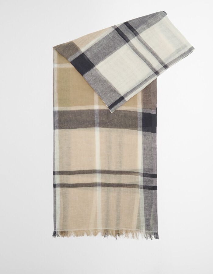 Sjaal met klassiek ruitpatroon in beige en grijs