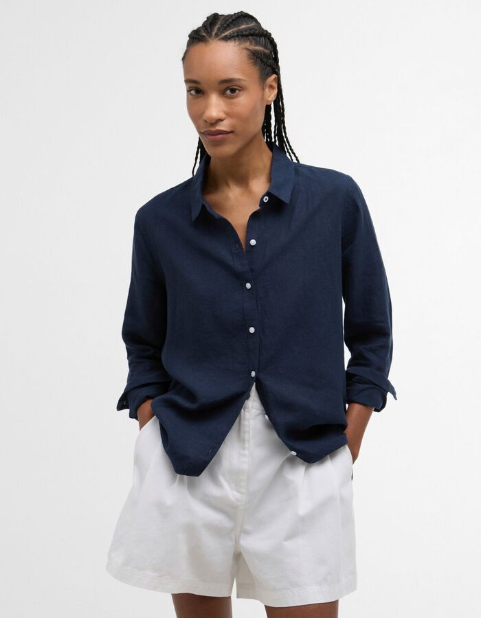 Damesbloes met tartan detail in kraag roze