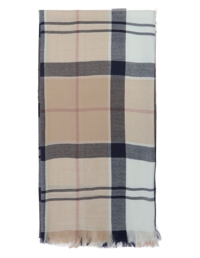 Sjaal met ruitdessin in beige en lichtblauw